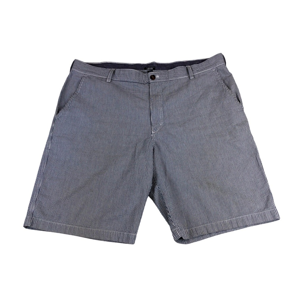IZOD Saltwater Mens Navy Blue White Vertical Stripe Flat‎ Front Shorts Size 42
